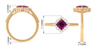 Rosec Jewels-Princess Cut Rhodolite and Moissanite Halo Ring with Beaded Gold