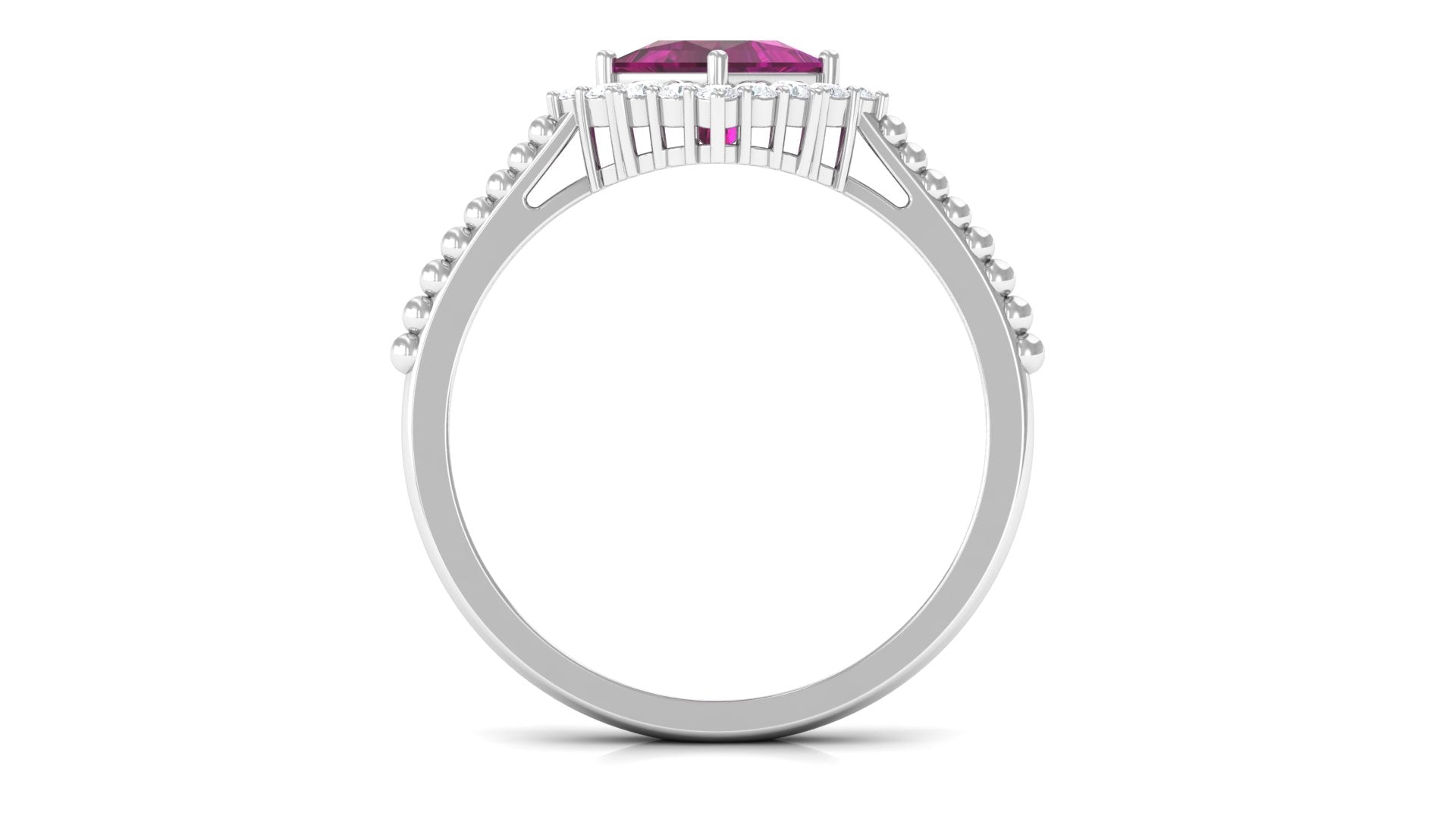 Rosec Jewels-Princess Cut Rhodolite and Moissanite Halo Ring with Beaded Gold