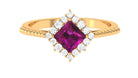 Rosec Jewels-Princess Cut Rhodolite and Moissanite Halo Ring with Beaded Gold