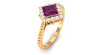 Rosec Jewels-Princess Cut Rhodolite and Moissanite Halo Ring with Beaded Gold