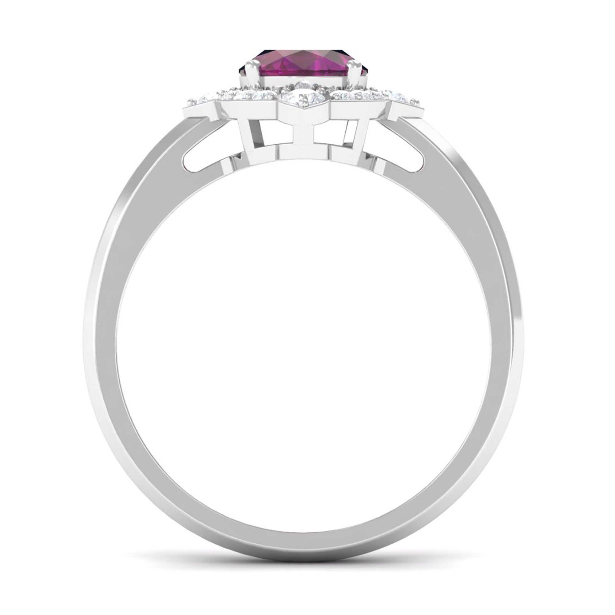 2 CT Art Deco Engagement Ring with Oval Shape Rhodolite and Diamond Accent Rhodolite - ( AAA ) - Quality - Rosec Jewels