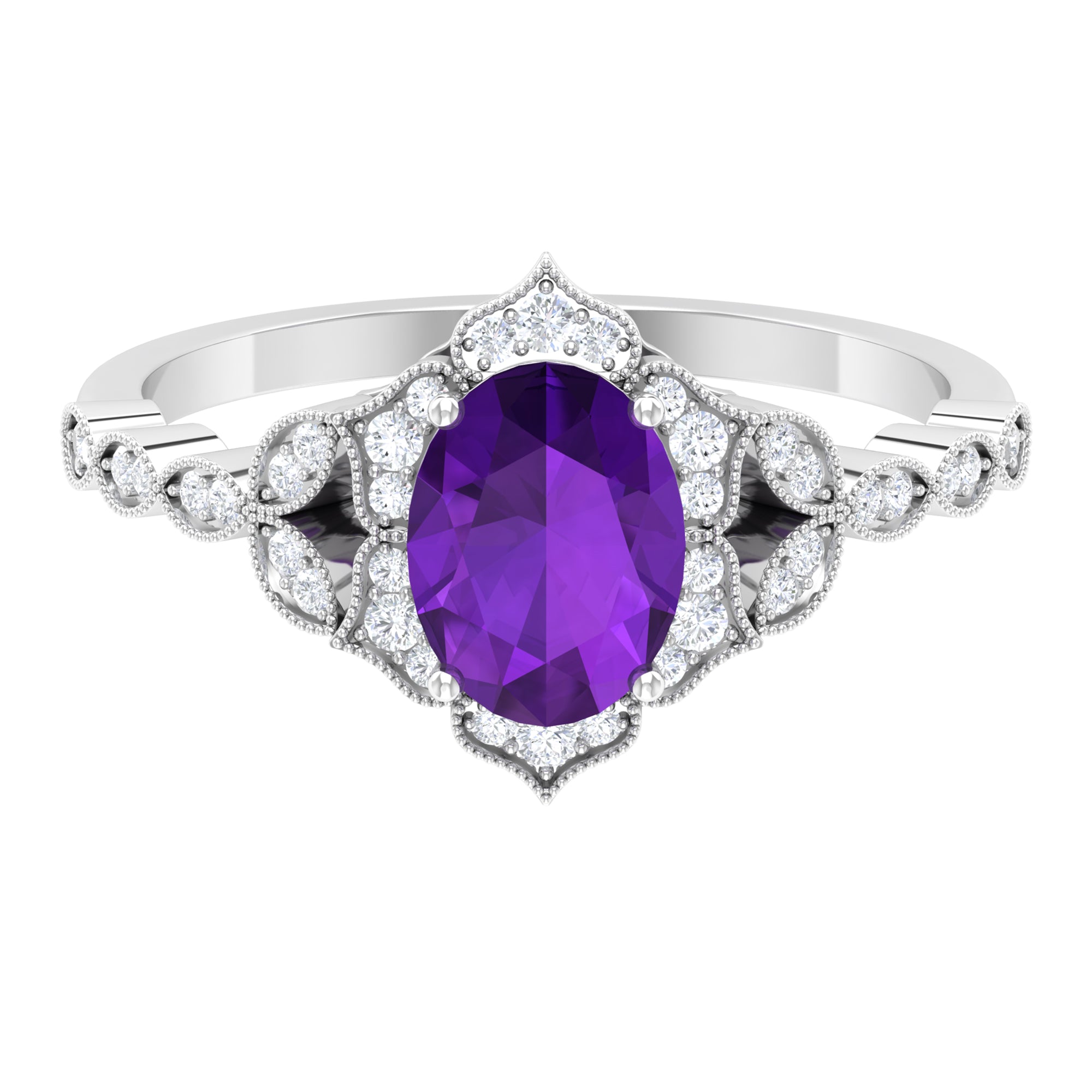 Rosec Jewels-Solitaire Amethyst Engagement Ring with Diamond Accent