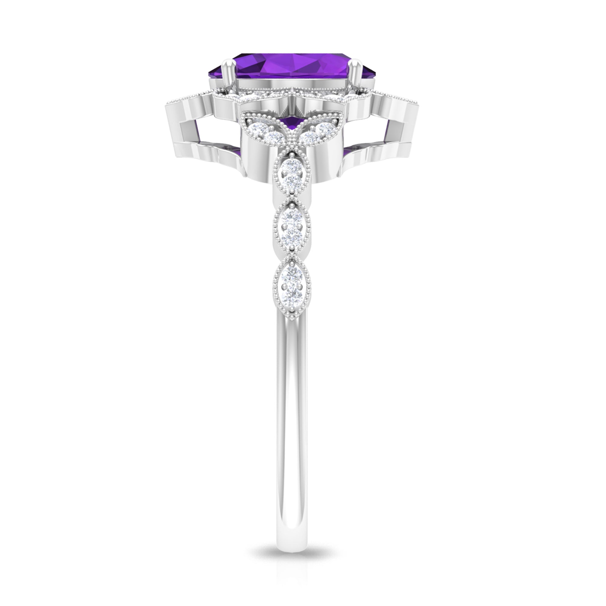 Rosec Jewels-Solitaire Amethyst Engagement Ring with Diamond Accent