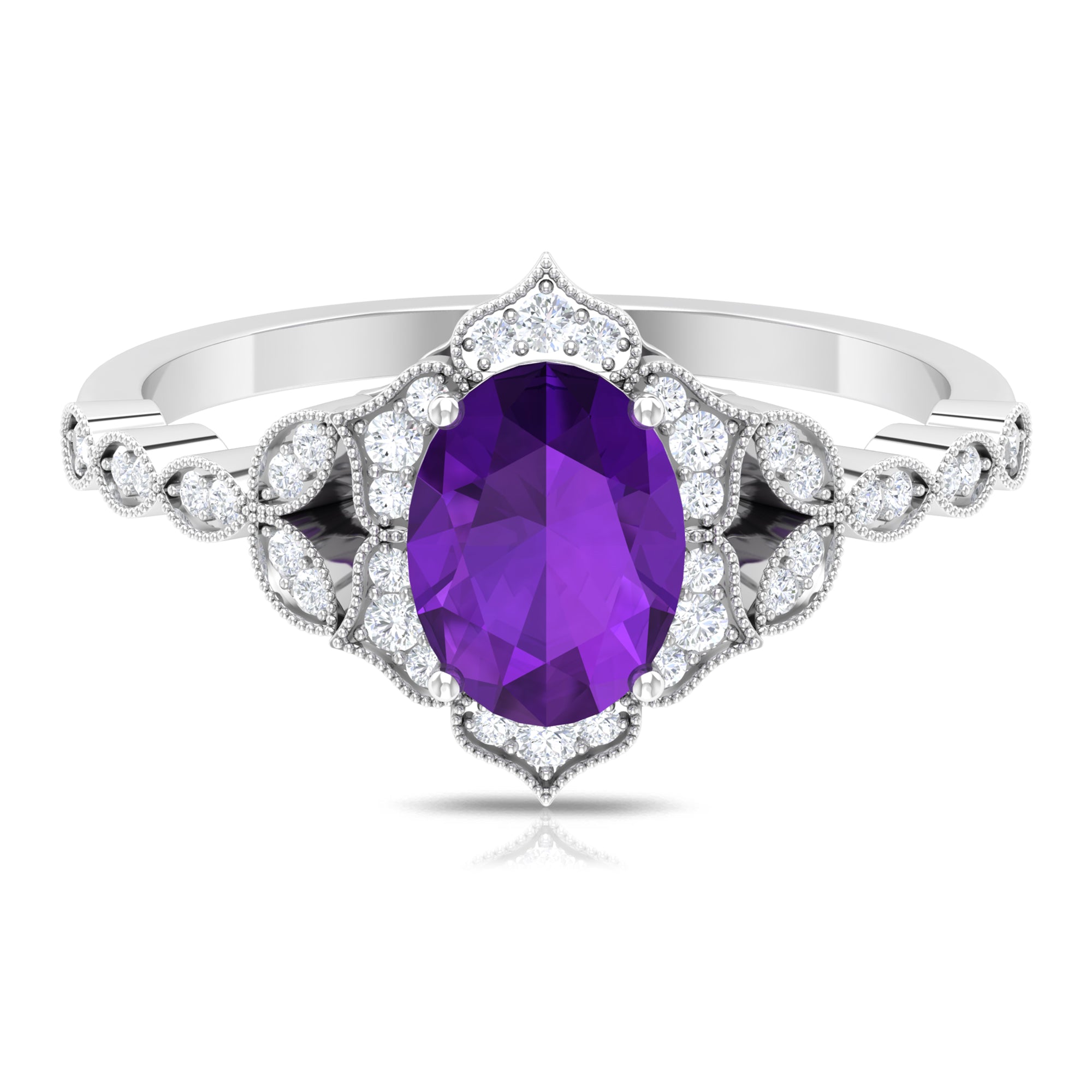 Rosec Jewels-Solitaire Amethyst Engagement Ring with Diamond Accent