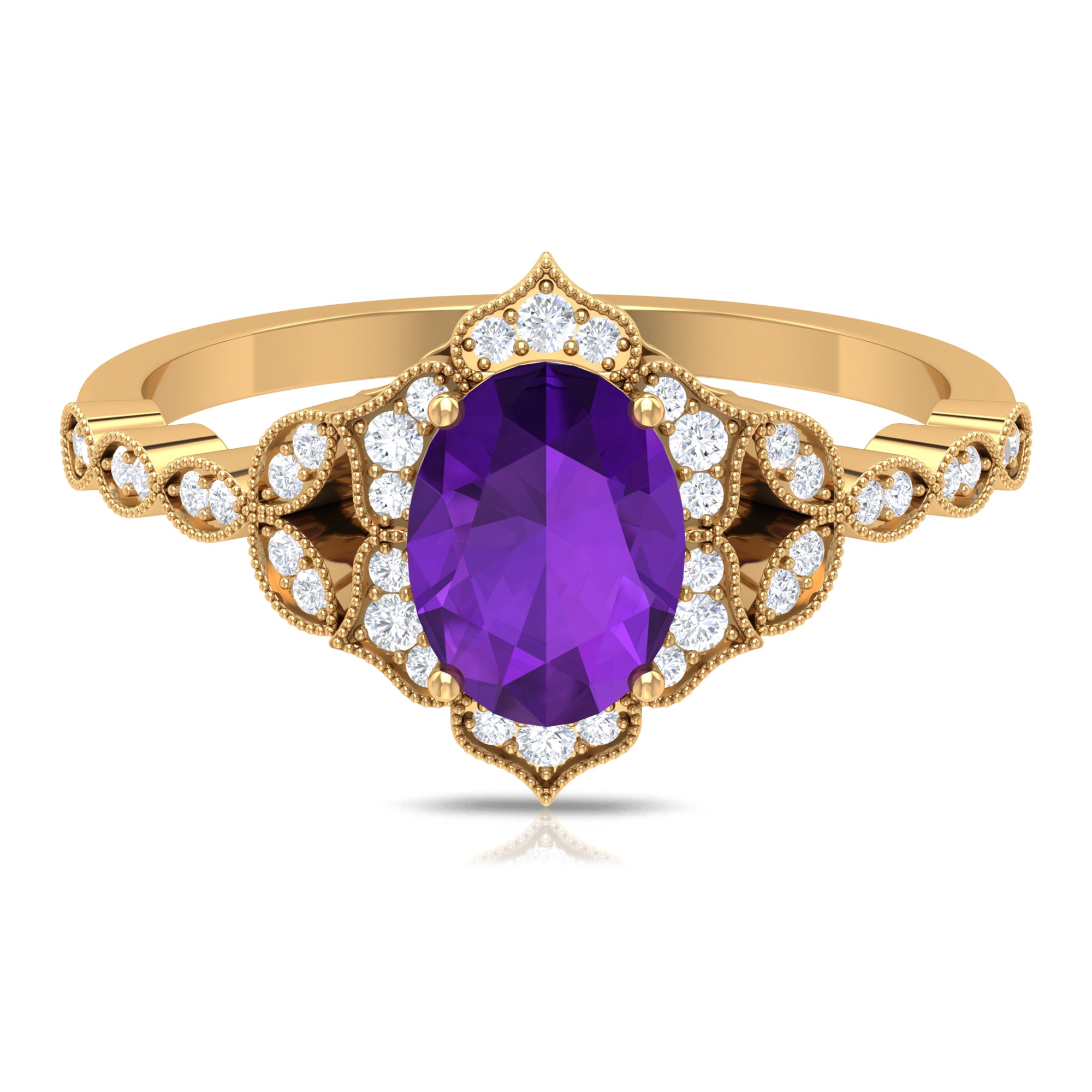 Rosec Jewels-Solitaire Amethyst Engagement Ring with Diamond Accent