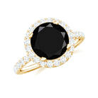 Real Black Spinel Classic Halo Engagement Ring with Diamond Black Spinel - ( AAA ) - Quality - Rosec Jewels