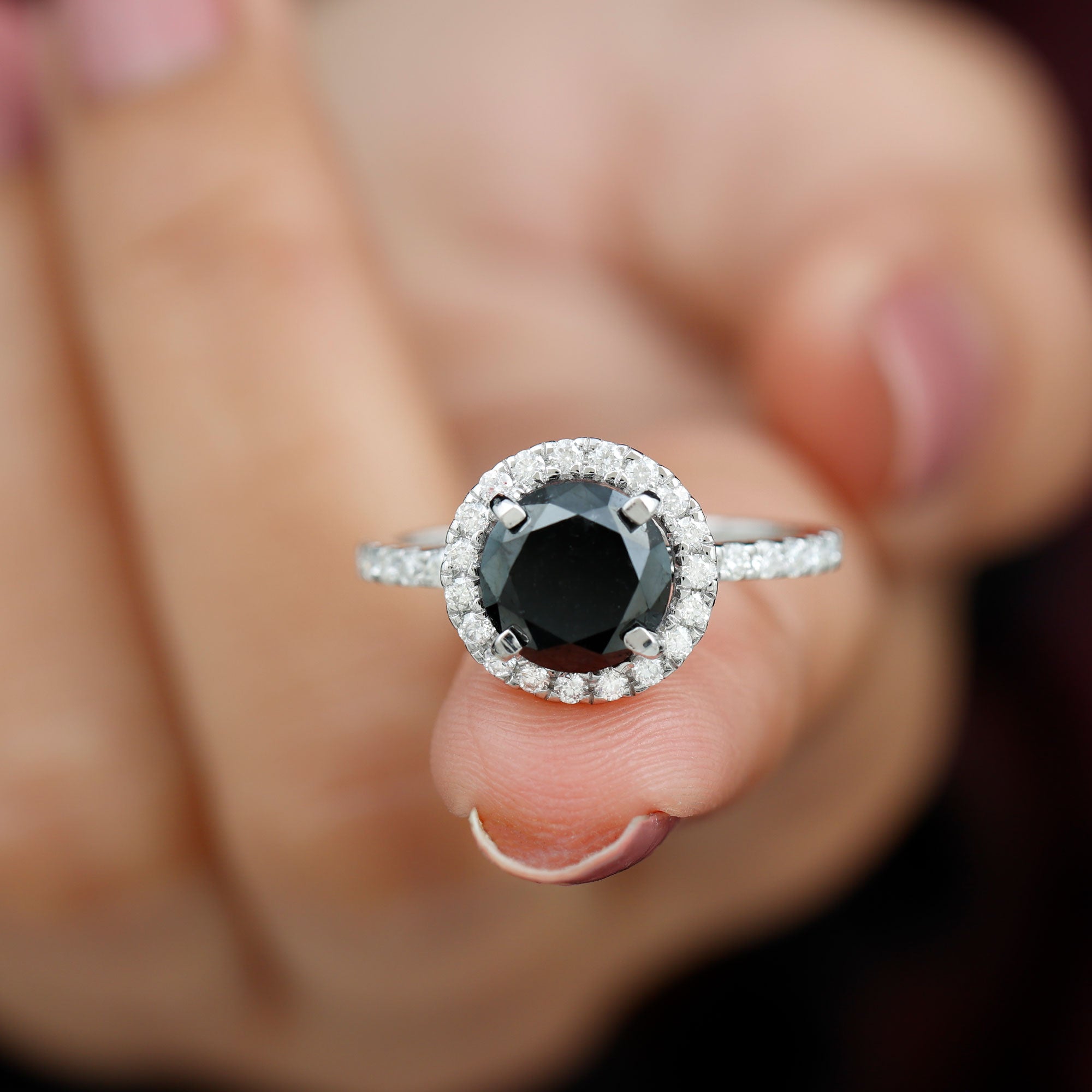 Rosec Jewels-Lab Grown Black Diamond Classic Halo Engagement Ring with Diamond