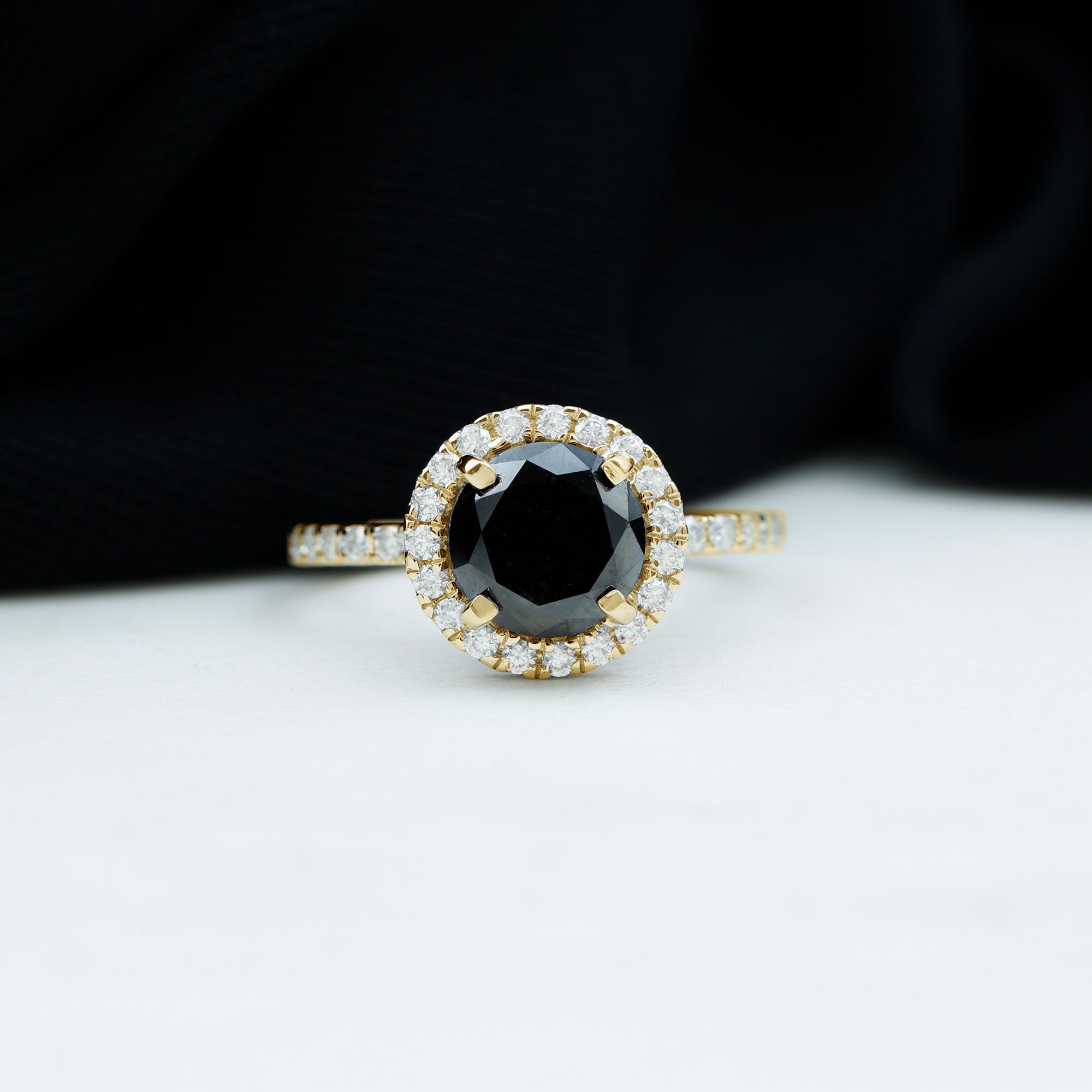 Rosec Jewels-Lab Grown Black Diamond Classic Halo Engagement Ring with Diamond