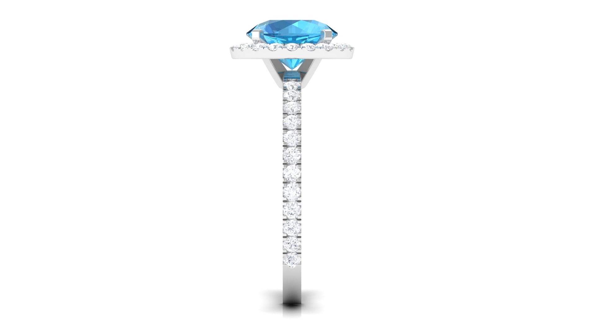 Rosec Jewels-Real Swiss Blue Topaz Halo Engagement Ring with Diamond