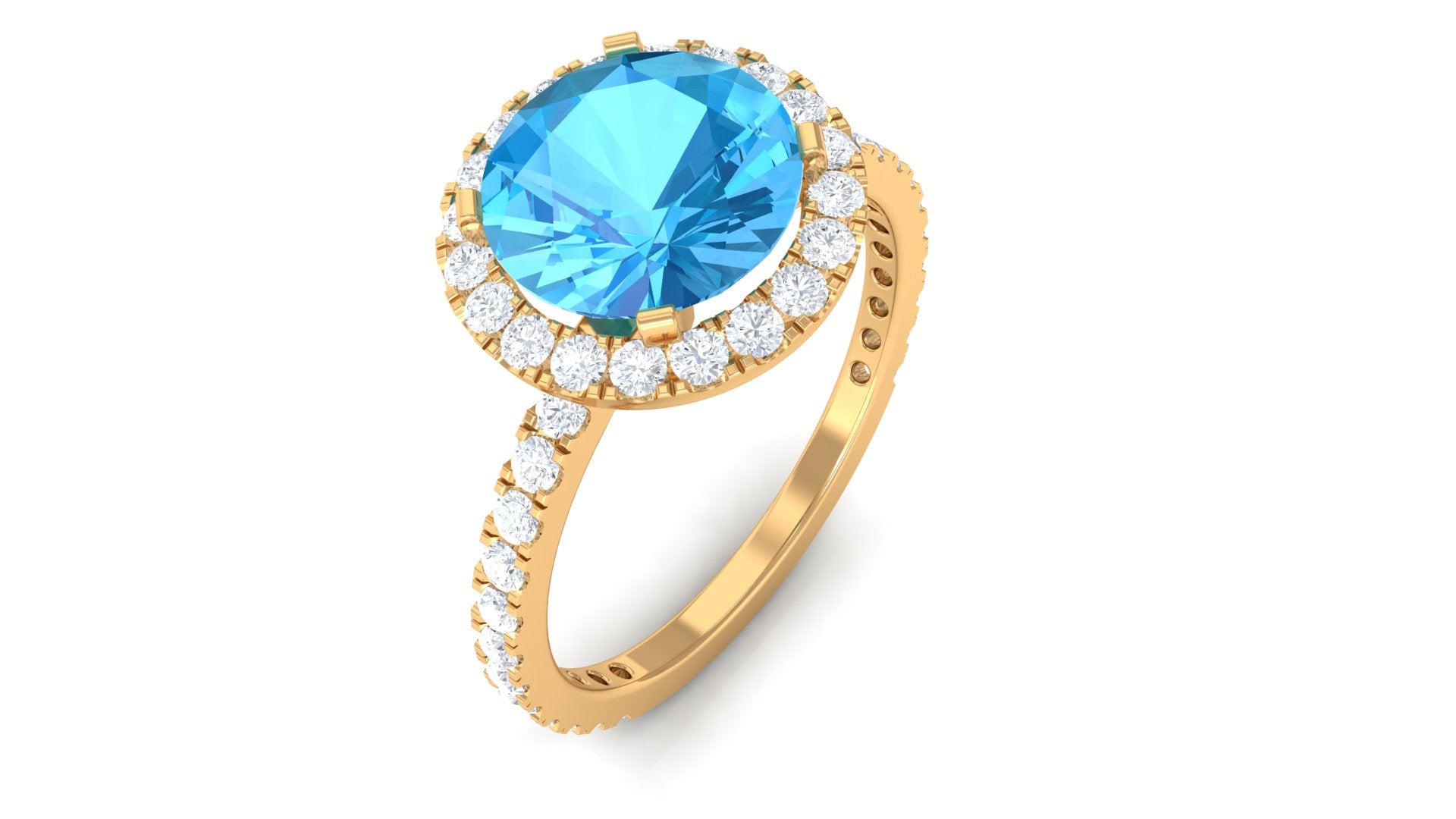 Rosec Jewels-Real Swiss Blue Topaz Halo Engagement Ring with Diamond