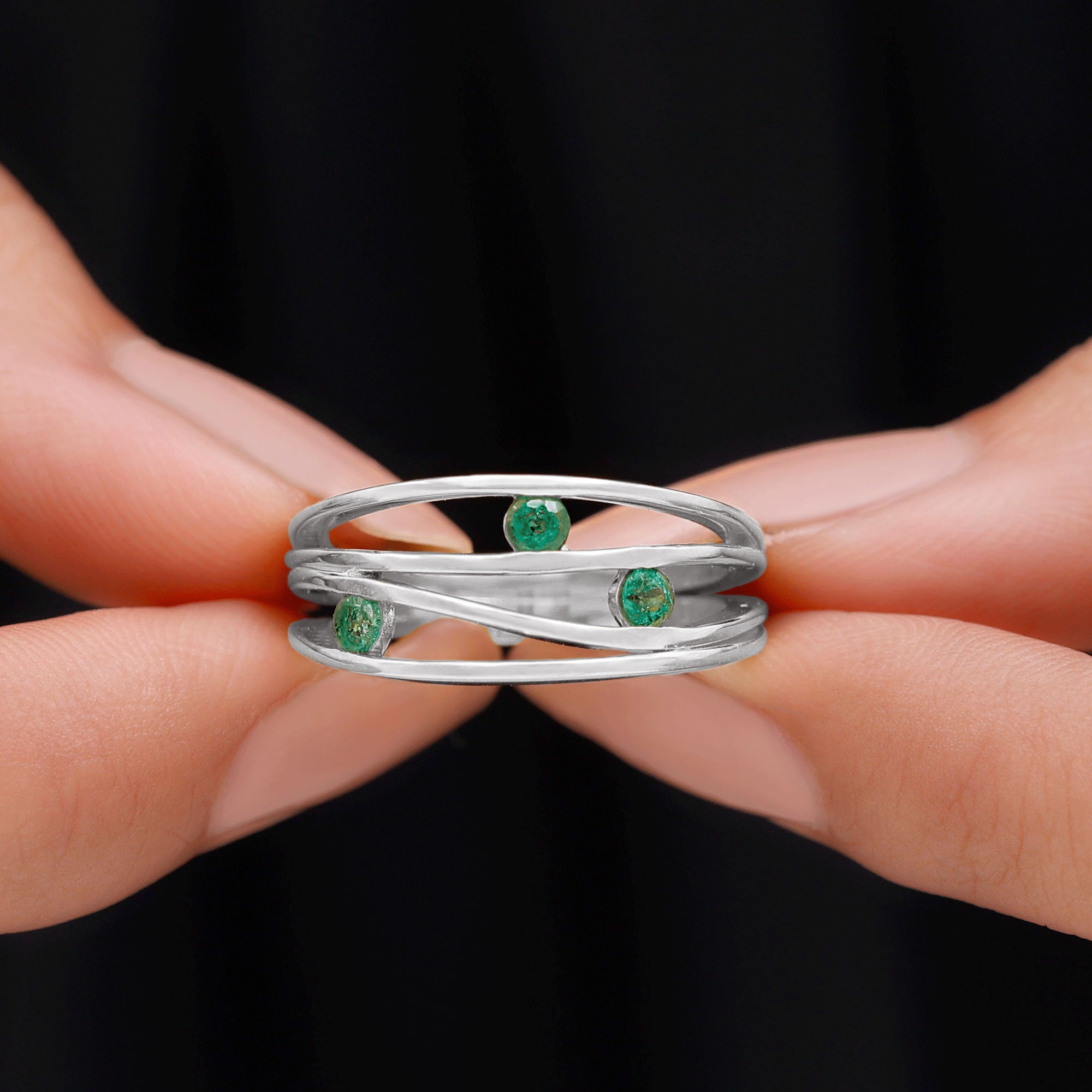 Rosec Jewels-Emerald Contemporary Cocktail Ring in Split Shank