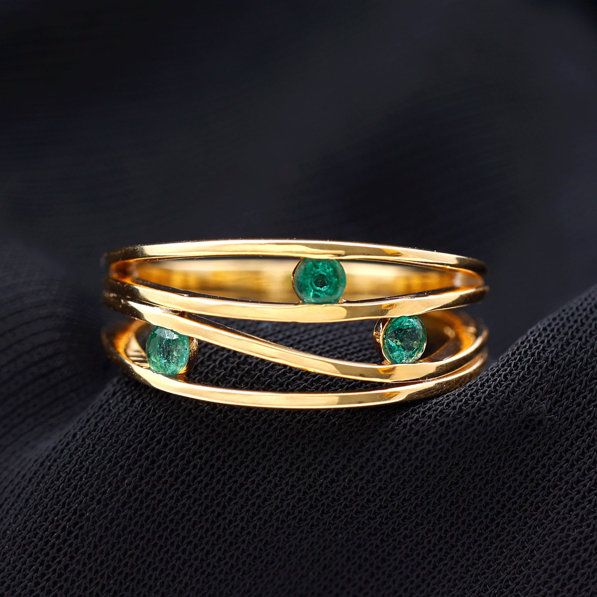 Rosec Jewels-Emerald Contemporary Cocktail Ring in Split Shank