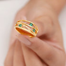 Rosec Jewels-Emerald Contemporary Cocktail Ring in Split Shank