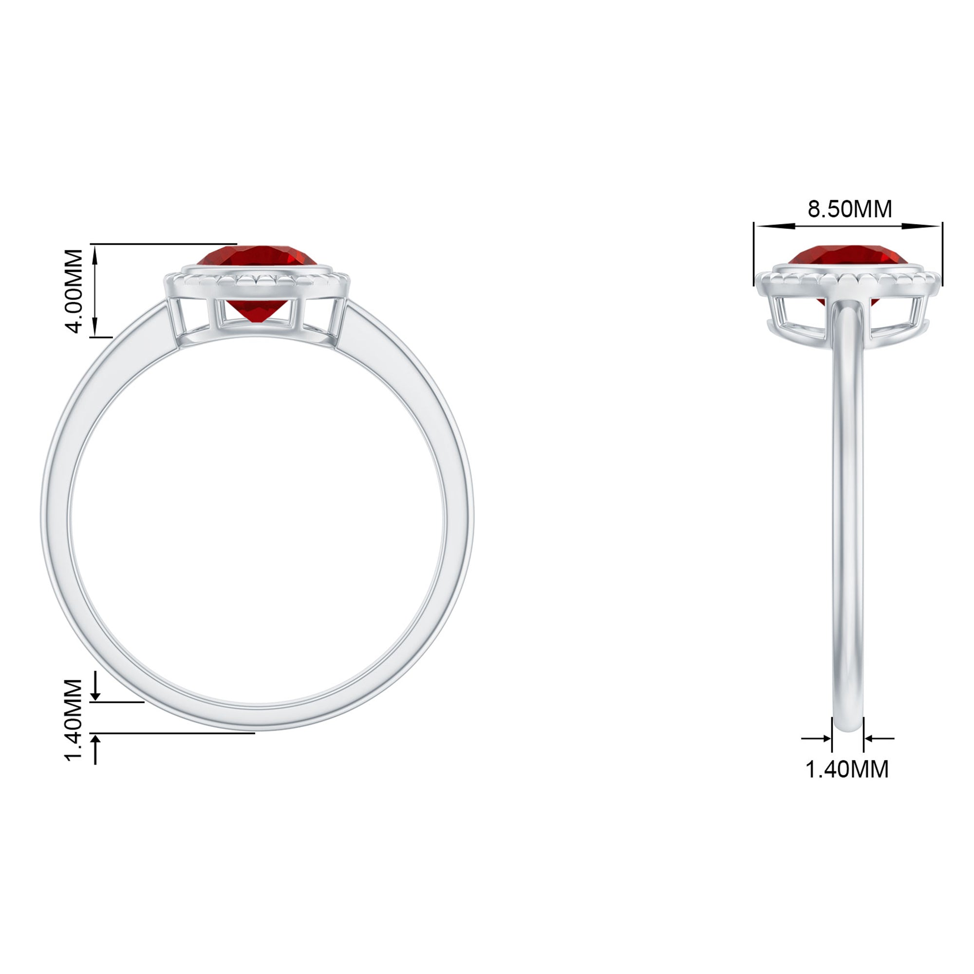 Rosec Jewels-Round Lab-Created Ruby Solitaire Gold Ring in Bezel Setting