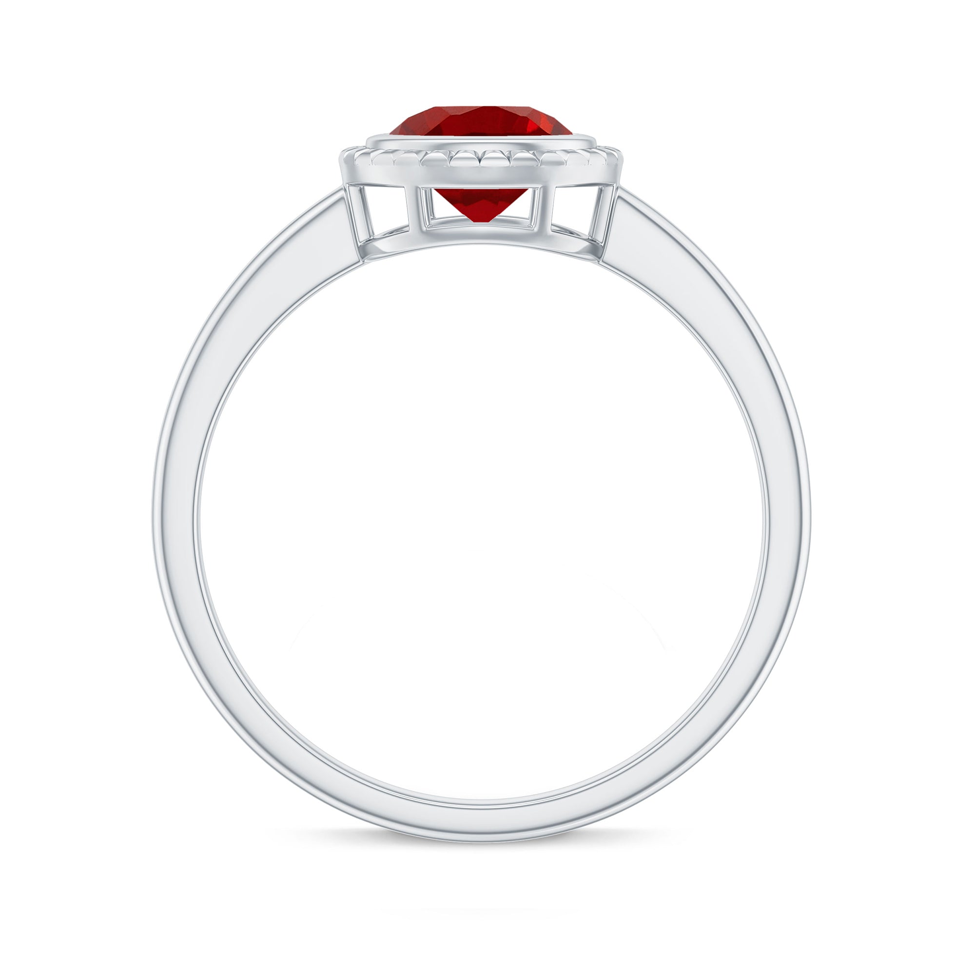 Rosec Jewels-Round Lab-Created Ruby Solitaire Gold Ring in Bezel Setting