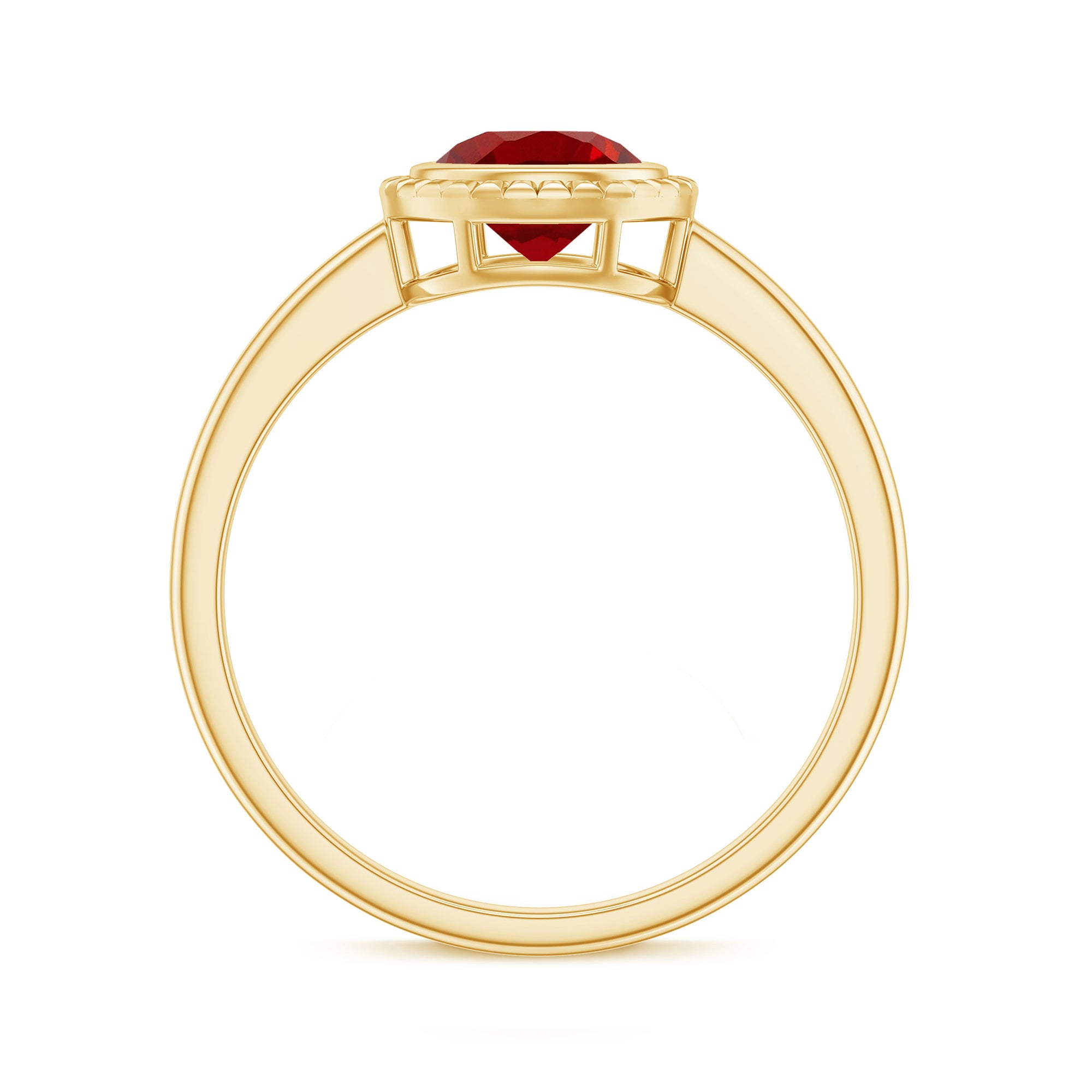 Rosec Jewels-Round Lab-Created Ruby Solitaire Gold Ring in Bezel Setting