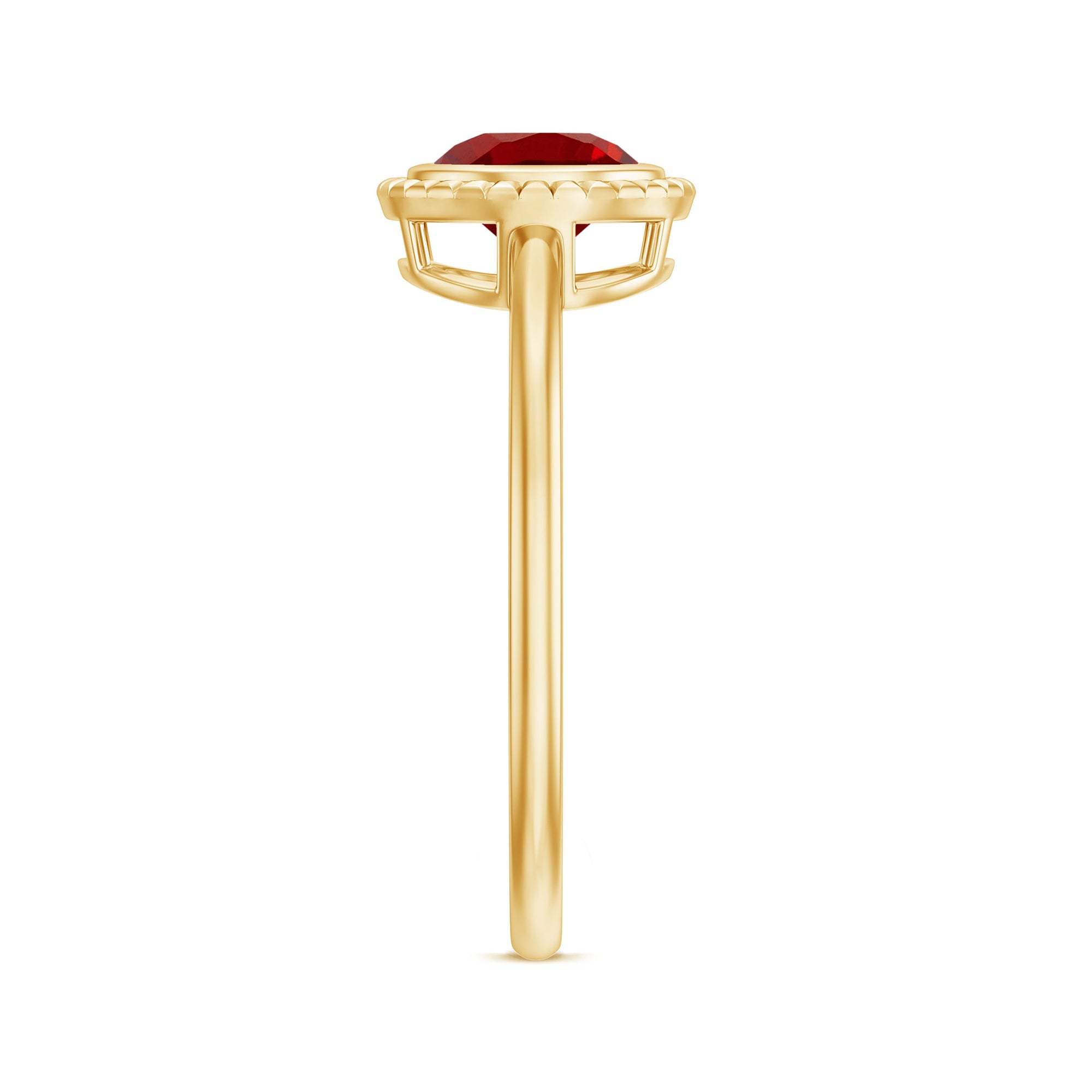 Rosec Jewels-Round Lab-Created Ruby Solitaire Gold Ring in Bezel Setting