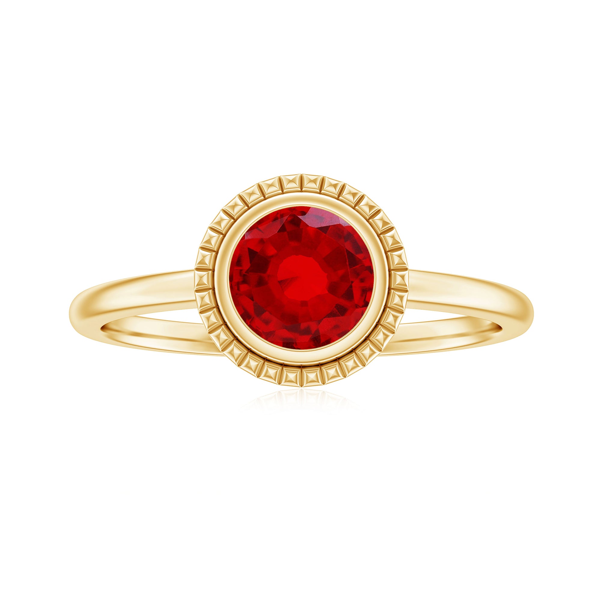 Rosec Jewels-Round Lab-Created Ruby Solitaire Gold Ring in Bezel Setting