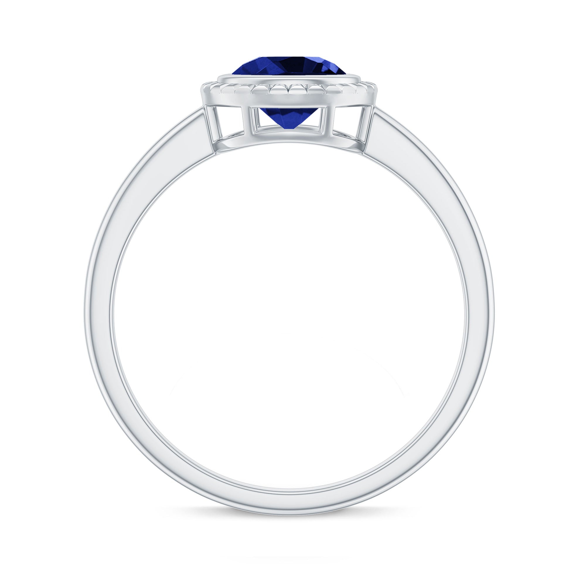 Rosec Jewels-Round Lab-Created Blue Sapphire Solitaire Gold Ring in Bezel Setting