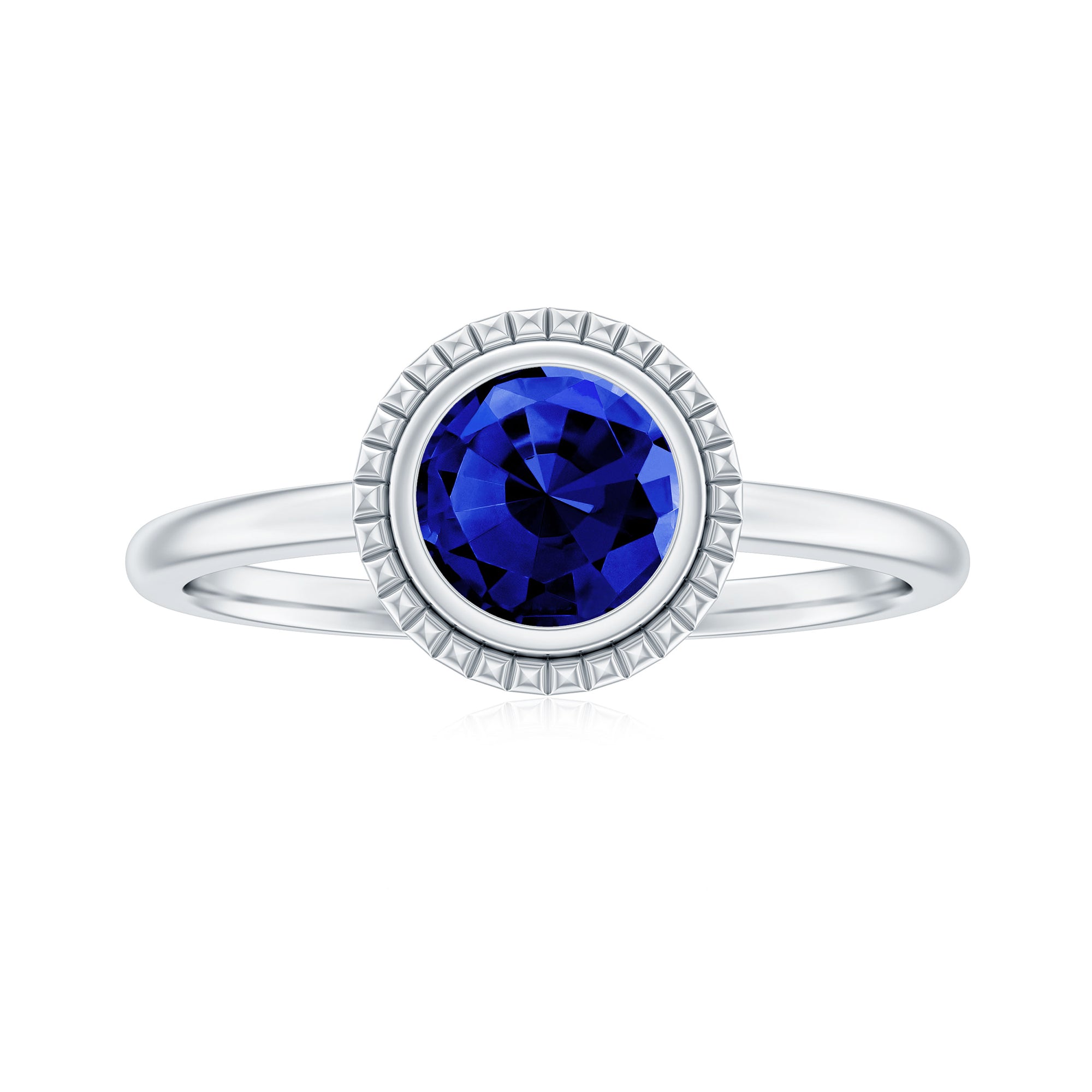 Rosec Jewels-Round Lab-Created Blue Sapphire Solitaire Gold Ring in Bezel Setting