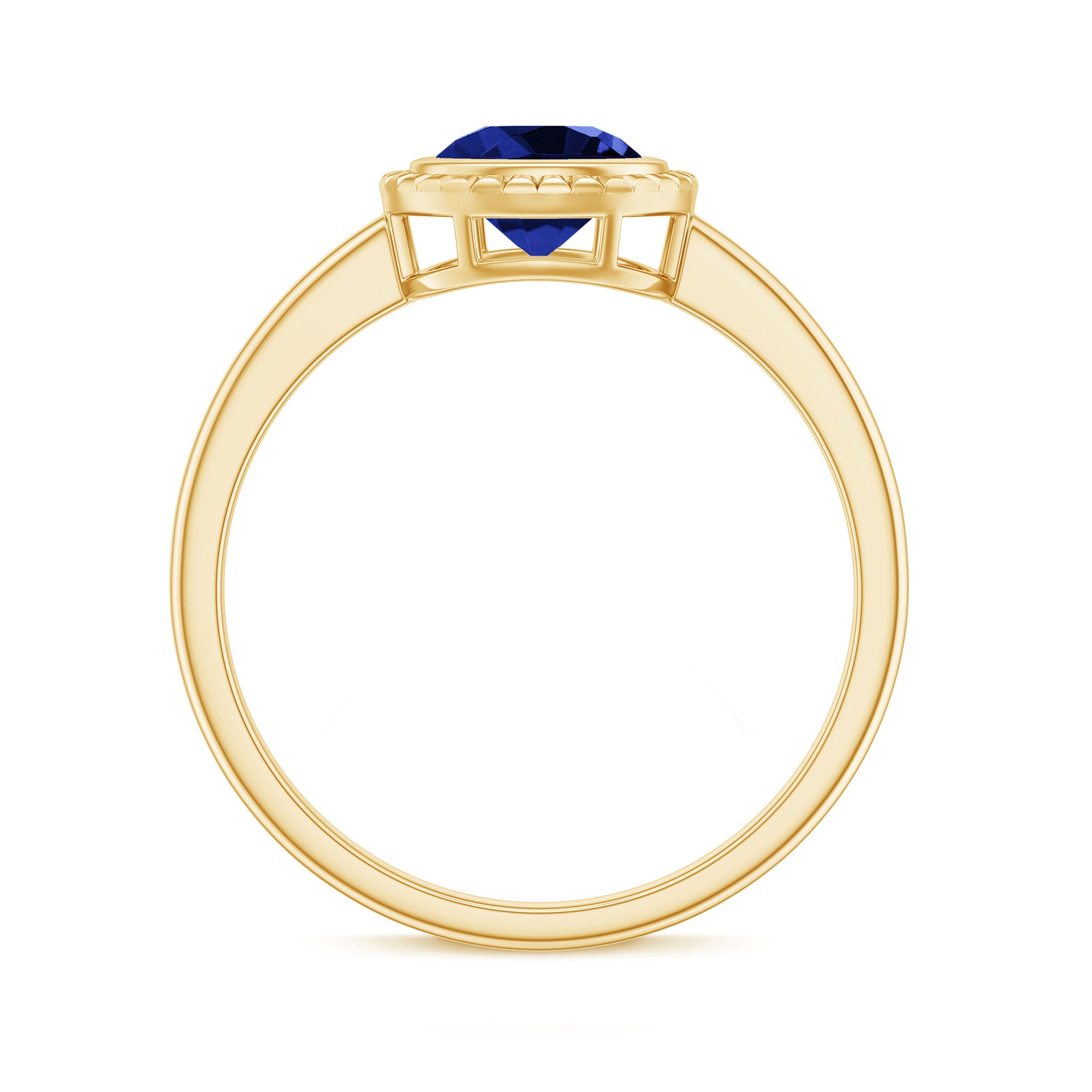 Rosec Jewels-Round Lab-Created Blue Sapphire Solitaire Gold Ring in Bezel Setting