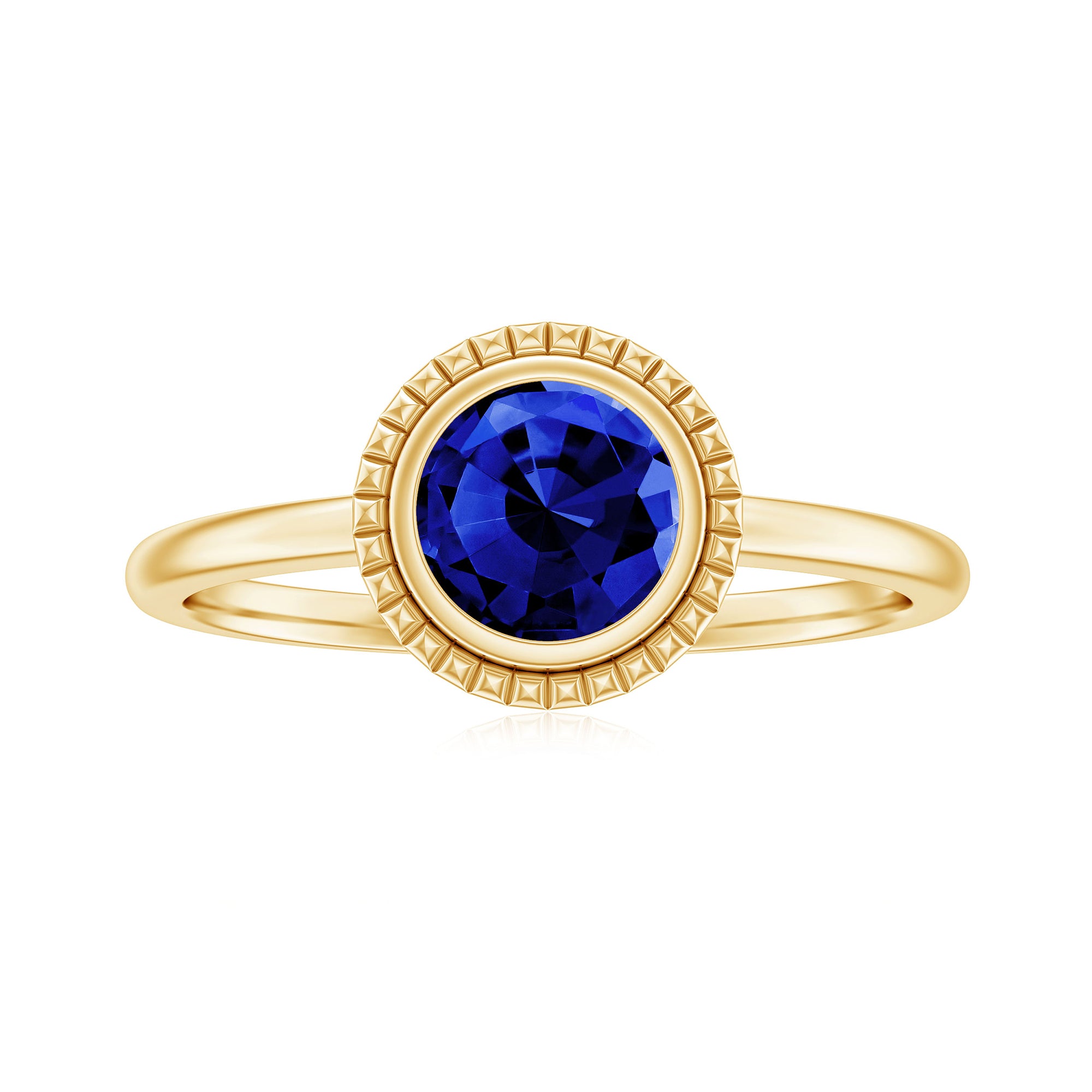 Rosec Jewels-Round Lab-Created Blue Sapphire Solitaire Gold Ring in Bezel Setting