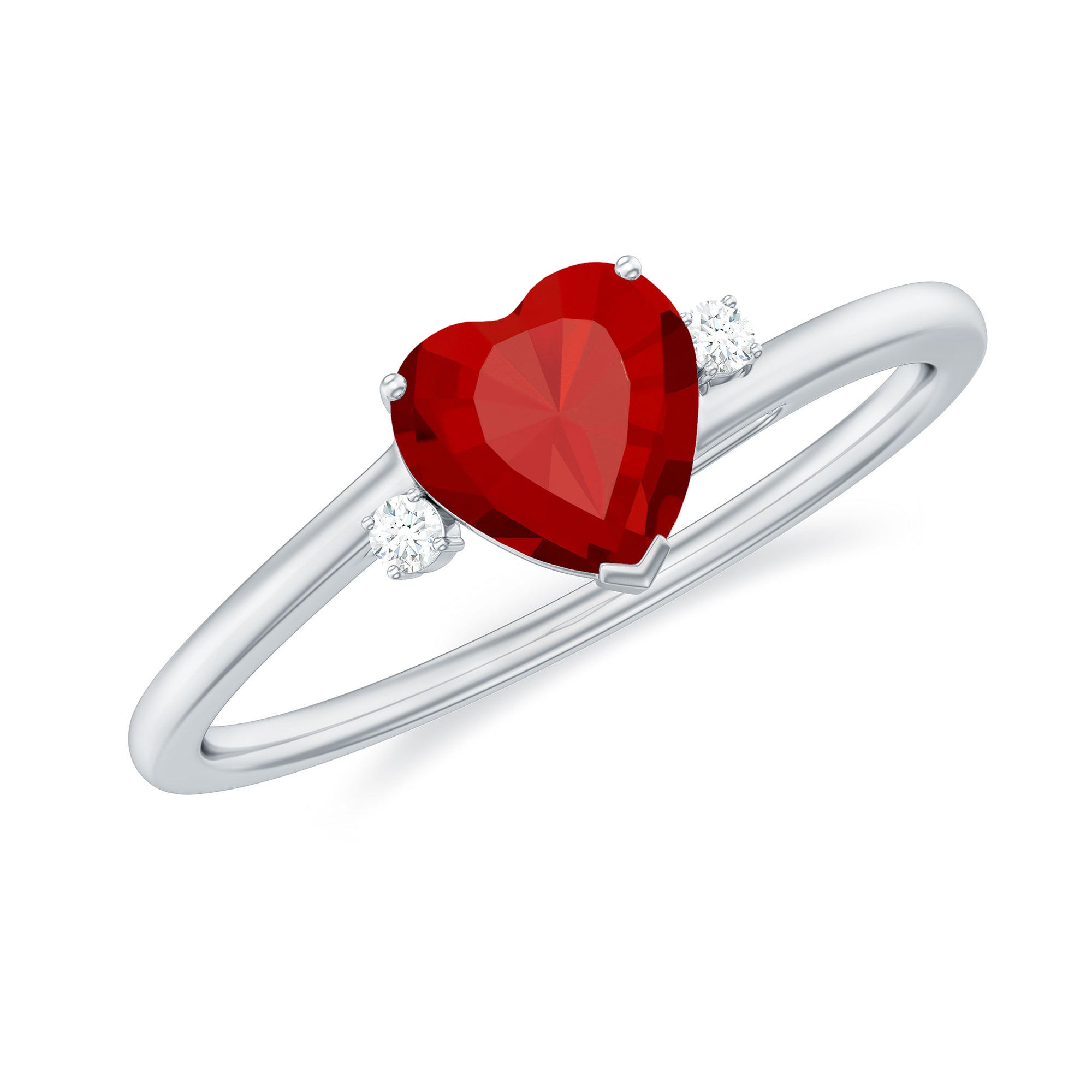 Rosec Jewels-Certified Lab Grown Ruby Heart Solitaire Ring with Diamond