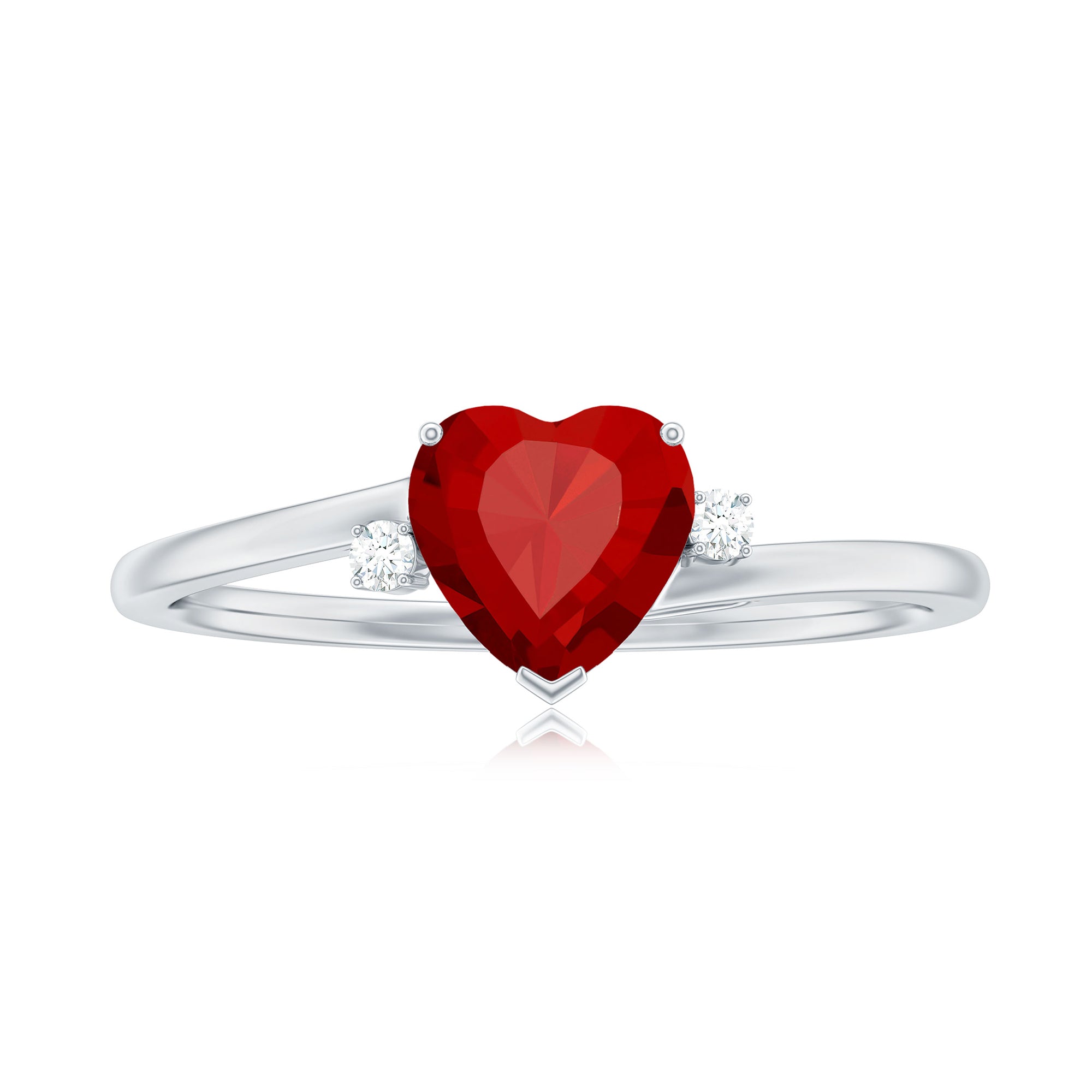 Rosec Jewels-Certified Lab Grown Ruby Heart Solitaire Ring with Diamond