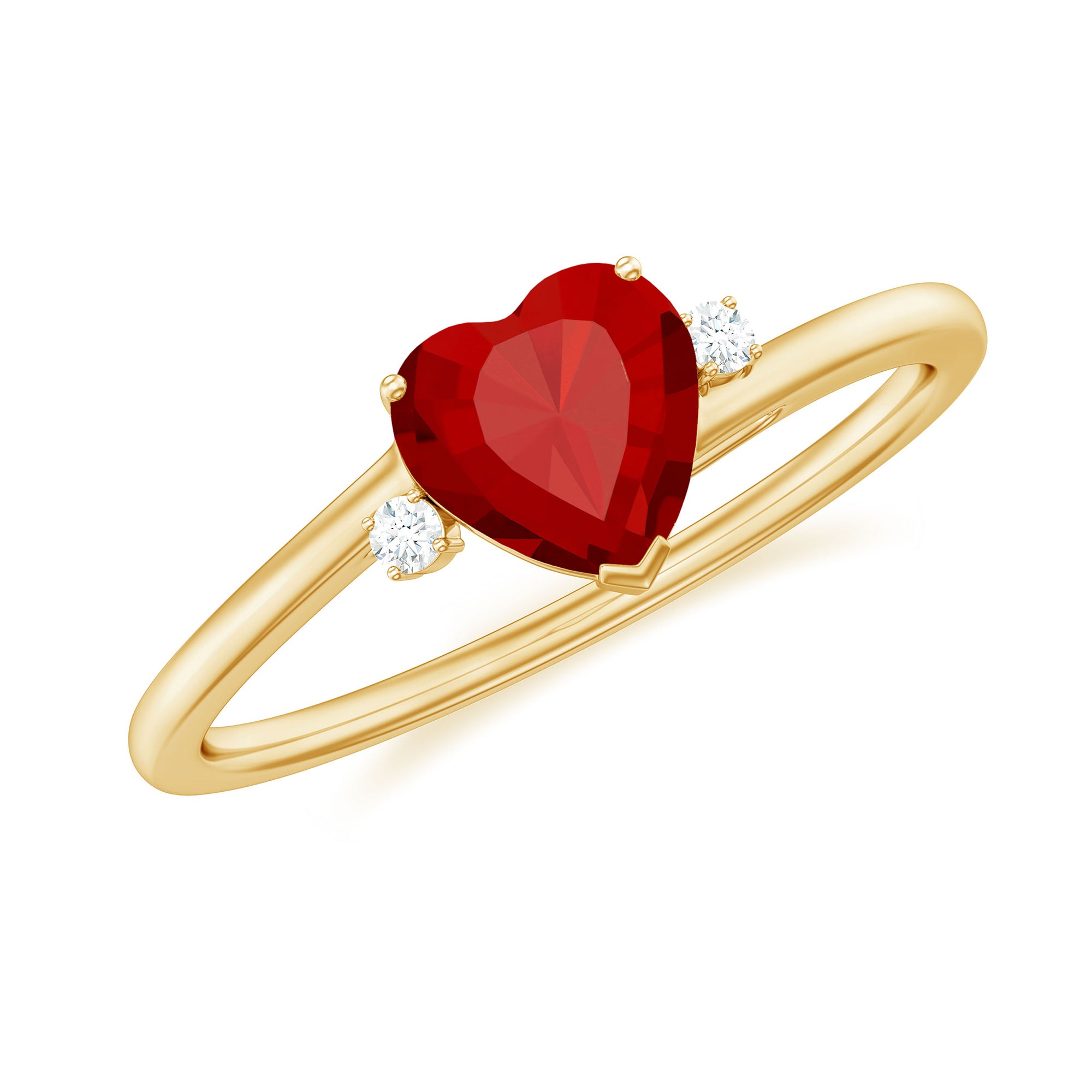 Rosec Jewels-Certified Lab Grown Ruby Heart Solitaire Ring with Diamond