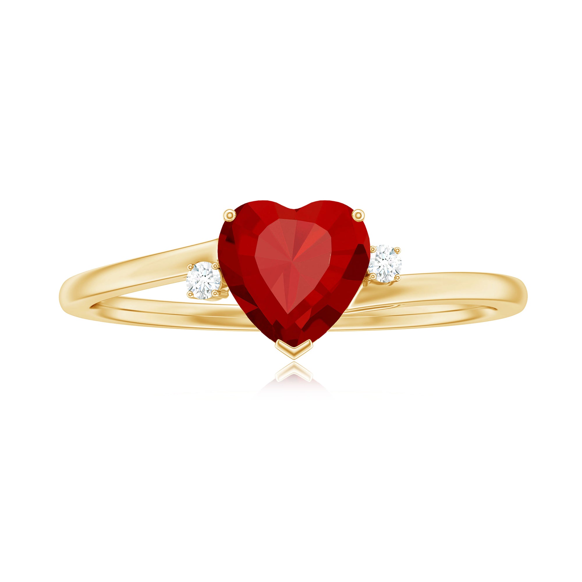 Rosec Jewels-Certified Lab Grown Ruby Heart Solitaire Ring with Diamond