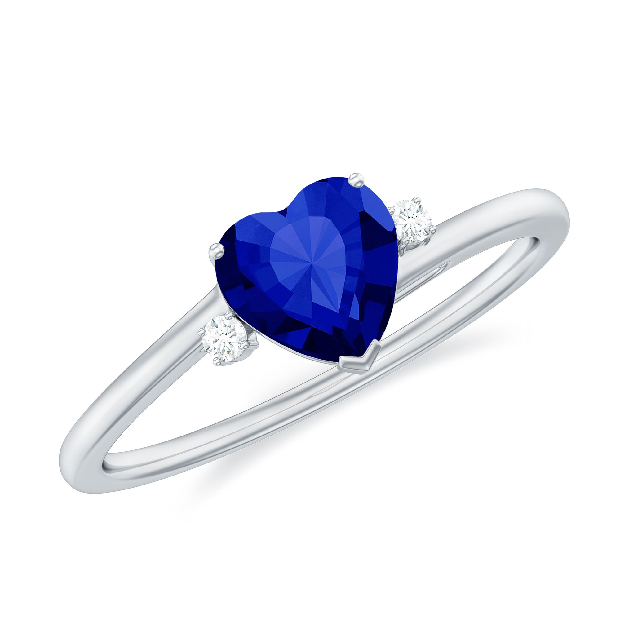 Rosec Jewels-Certified Lab Grown Blue Sapphire Minimal Heart Solitaire Promise Ring