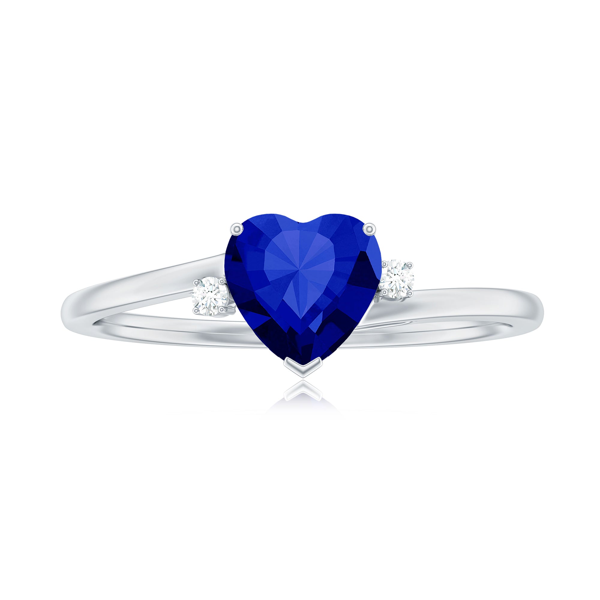 Rosec Jewels-Certified Lab Grown Blue Sapphire Minimal Heart Solitaire Promise Ring