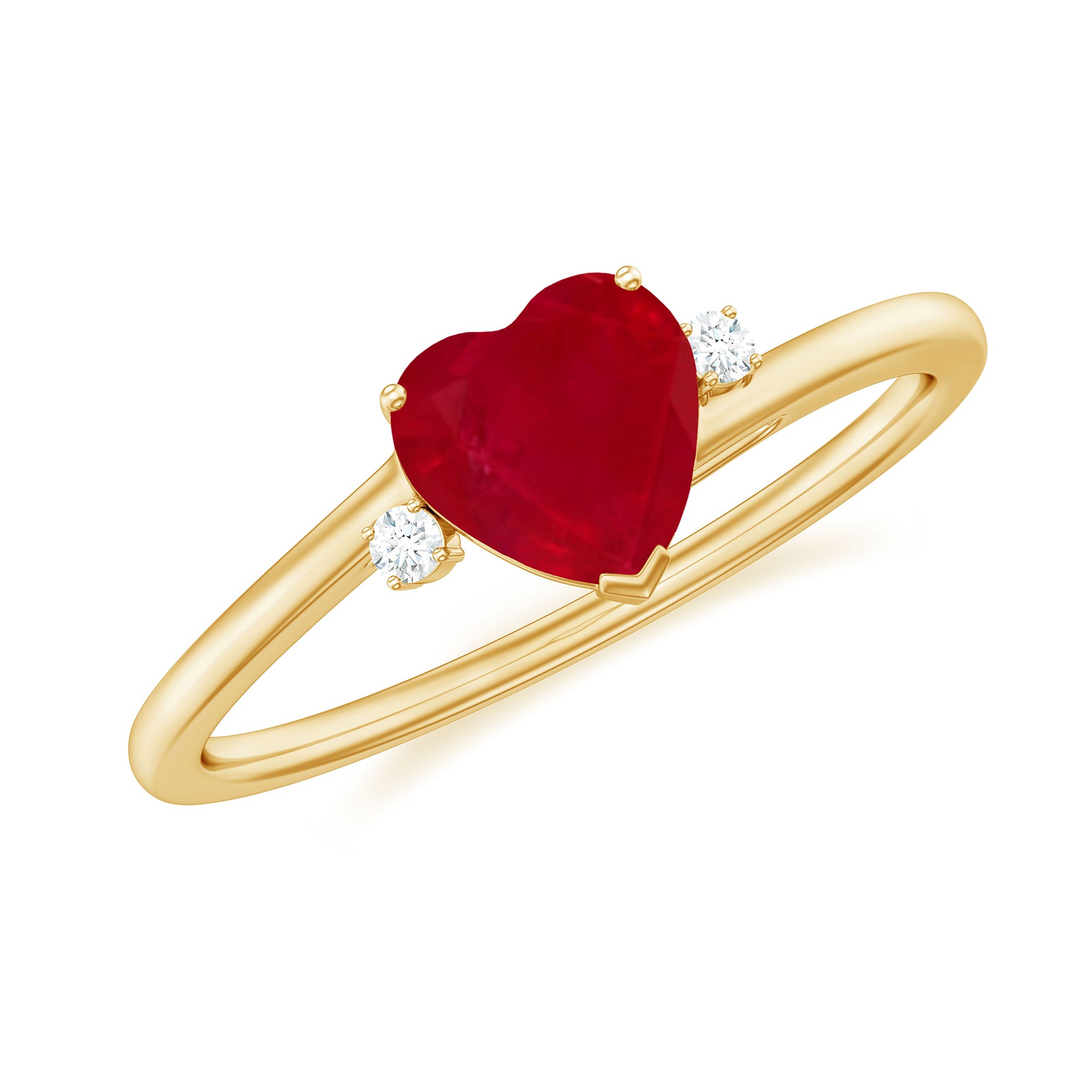 Rosec Jewels-Heart Shape Ruby Solitaire Promise Ring with Diamond