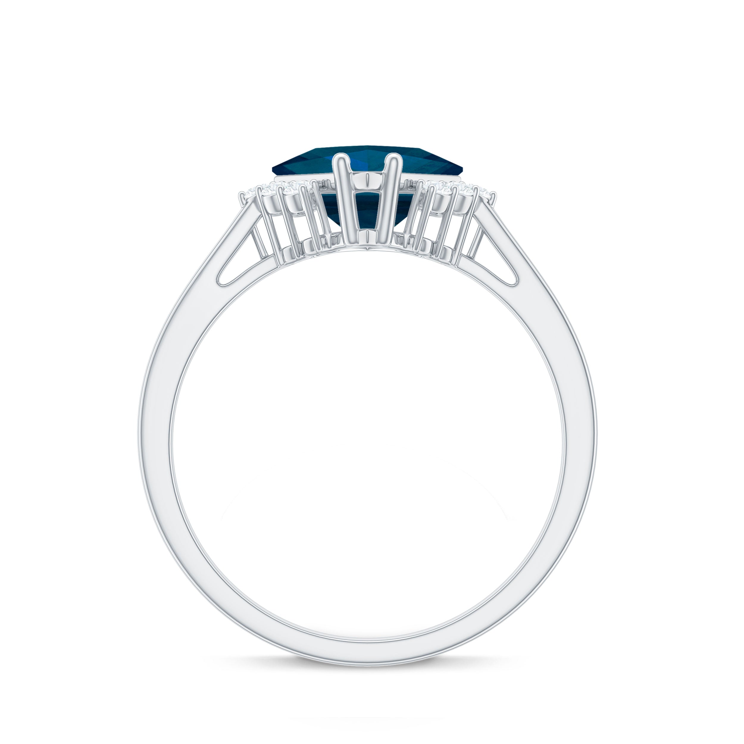 Rosec Jewels-Princess Cut London Blue Topaz Solitaire Engagement Ring with Diamond