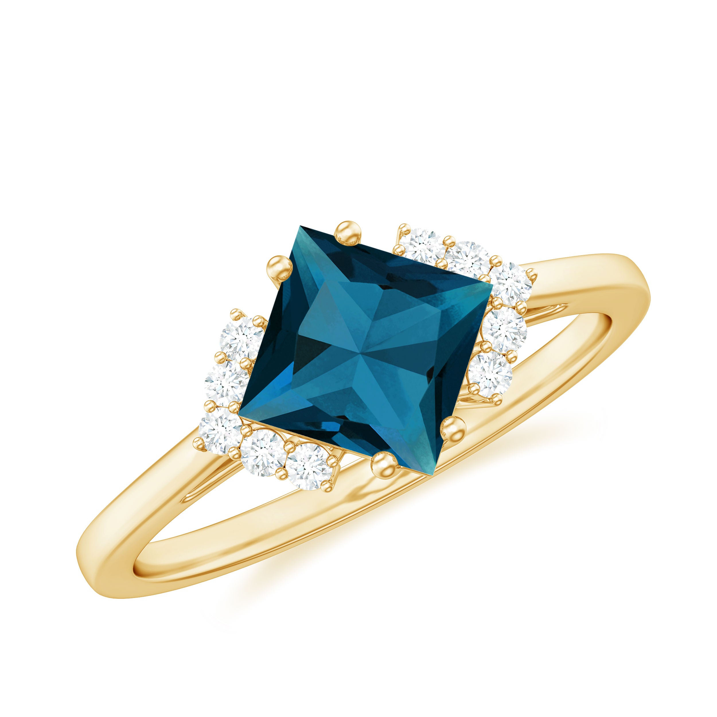 Rosec Jewels-Princess Cut London Blue Topaz Solitaire Engagement Ring with Diamond