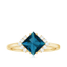 Rosec Jewels-Princess Cut London Blue Topaz Solitaire Engagement Ring with Diamond