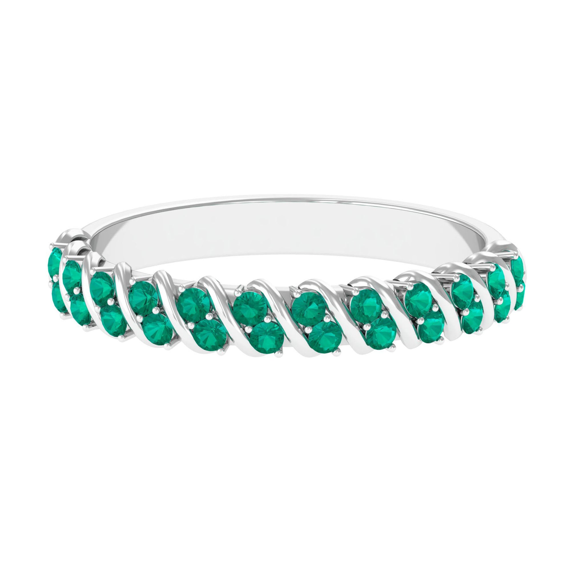 Rosec Jewels-Classic Half Eternity Band Ring with Round Emerald