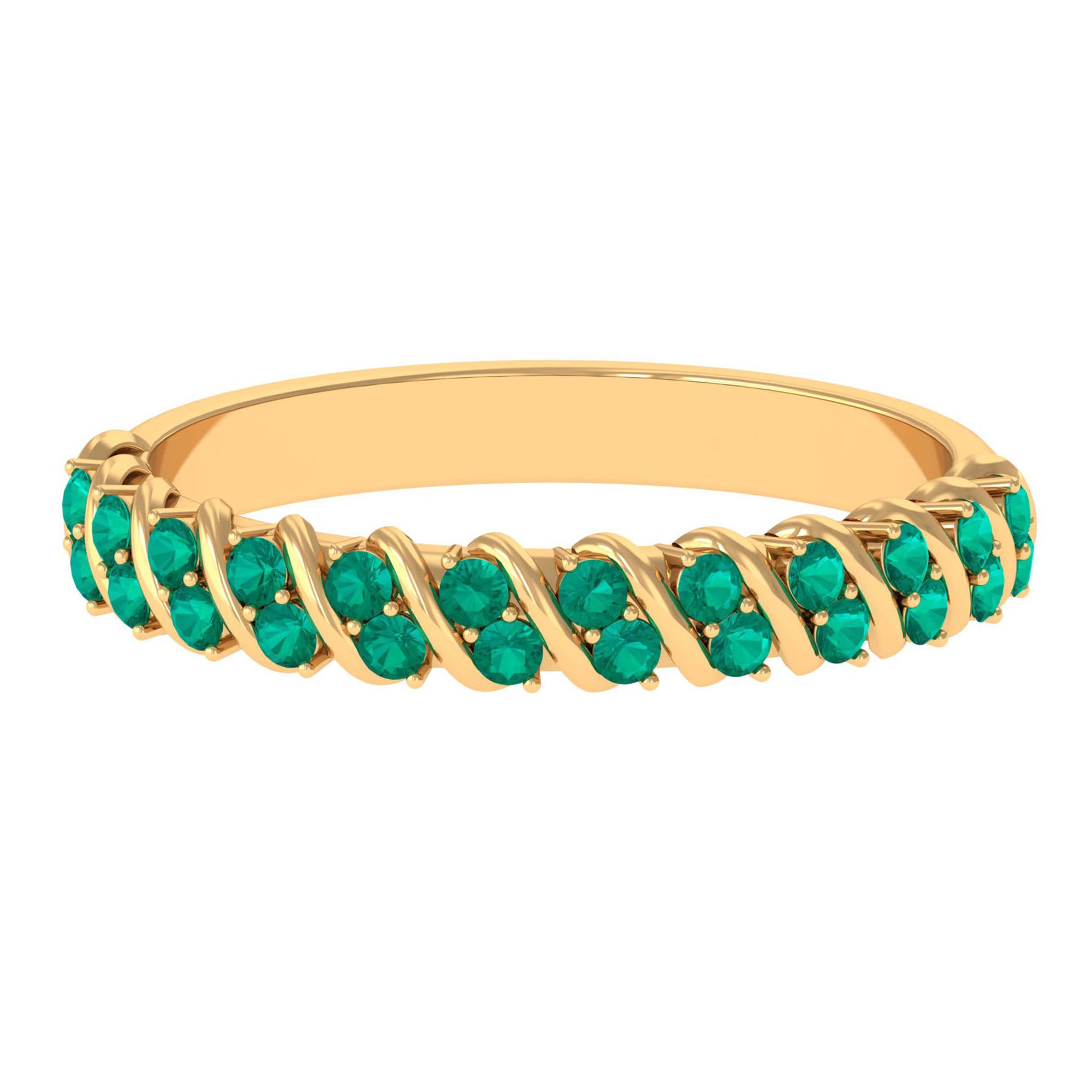 Rosec Jewels-Classic Half Eternity Band Ring with Round Emerald