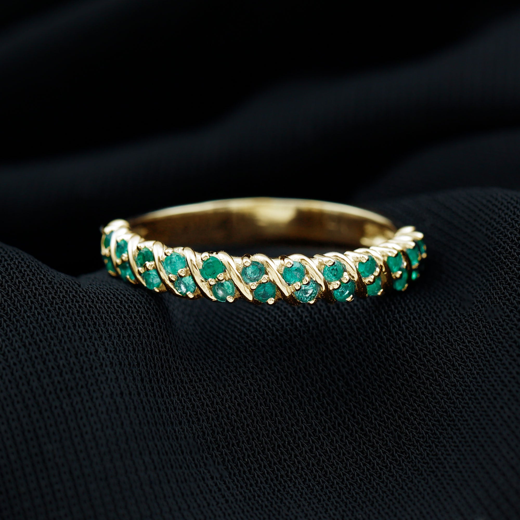 Rosec Jewels-Classic Half Eternity Band Ring with Round Emerald