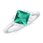 Rosec Jewels-Princess Cut Created Emerald Engagement Ring with Diamond Accent