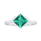 Rosec Jewels-Princess Cut Created Emerald Engagement Ring with Diamond Accent