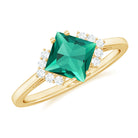 Rosec Jewels-Princess Cut Created Emerald Engagement Ring with Diamond Accent