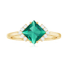 Rosec Jewels-Princess Cut Created Emerald Engagement Ring with Diamond Accent