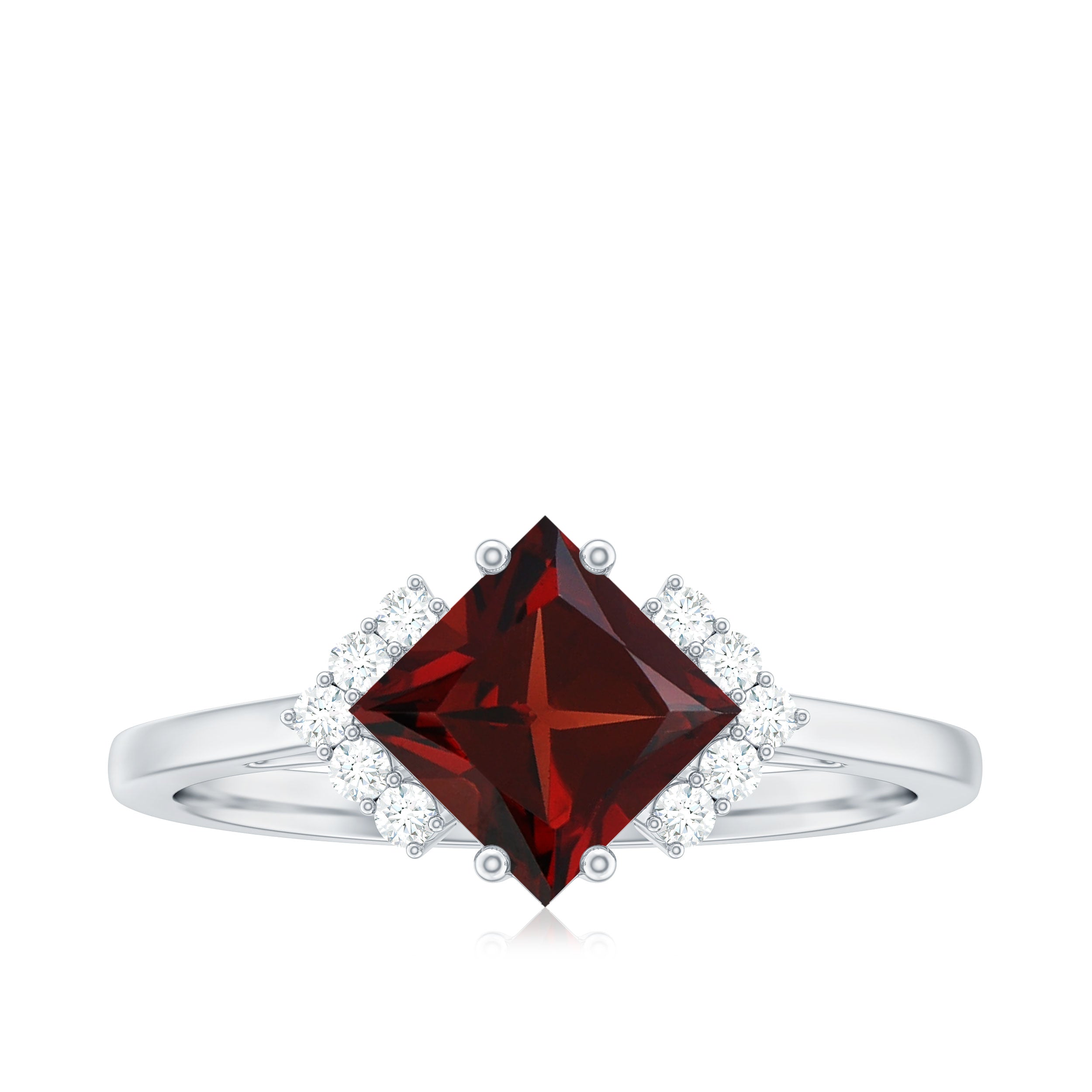 Rosec Jewels-Princess Cut Garnet Engagement Ring with Diamond Accent