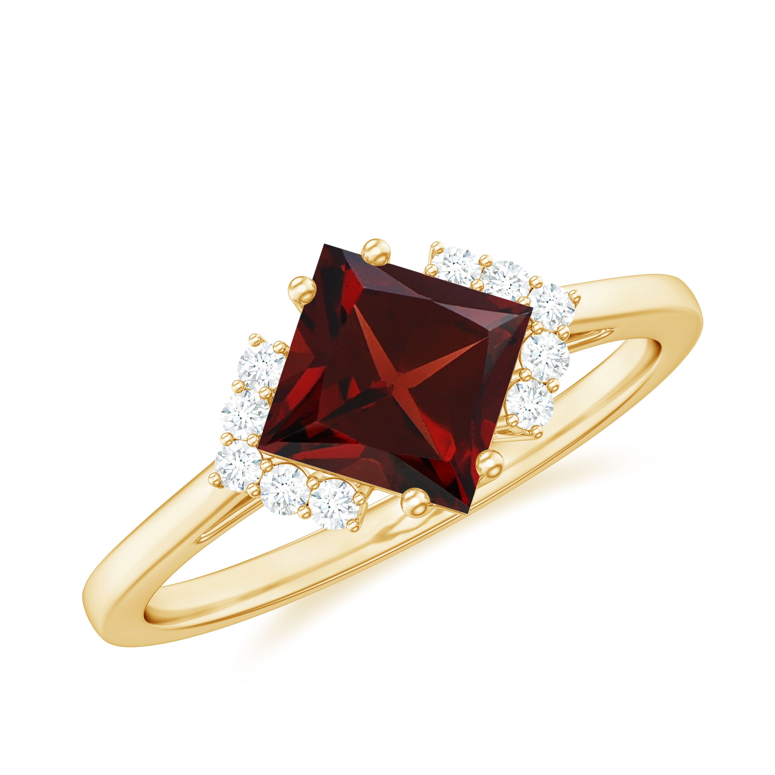 Rosec Jewels-Princess Cut Garnet Engagement Ring with Diamond Accent