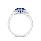 Rosec Jewels-Princess Cut Created Blue Sapphire Engagement Ring with Diamond Accent