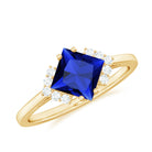 Rosec Jewels-Princess Cut Created Blue Sapphire Engagement Ring with Diamond Accent