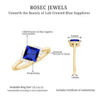 Rosec Jewels-Princess Cut Created Blue Sapphire Engagement Ring with Diamond Accent