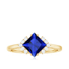 Rosec Jewels-Princess Cut Created Blue Sapphire Engagement Ring with Diamond Accent