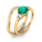 Rosec Jewels-Minimal Emerald and Diamond Bridal Ring Set